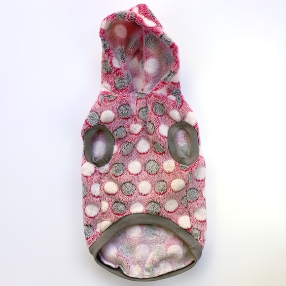 Top Paw Pink Dot Fleece Dog Hoodie Sweater - Picture 3 of 6